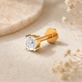 Classic Single White CZ Nose Pin 925 Sterling Silver Yellow Plated