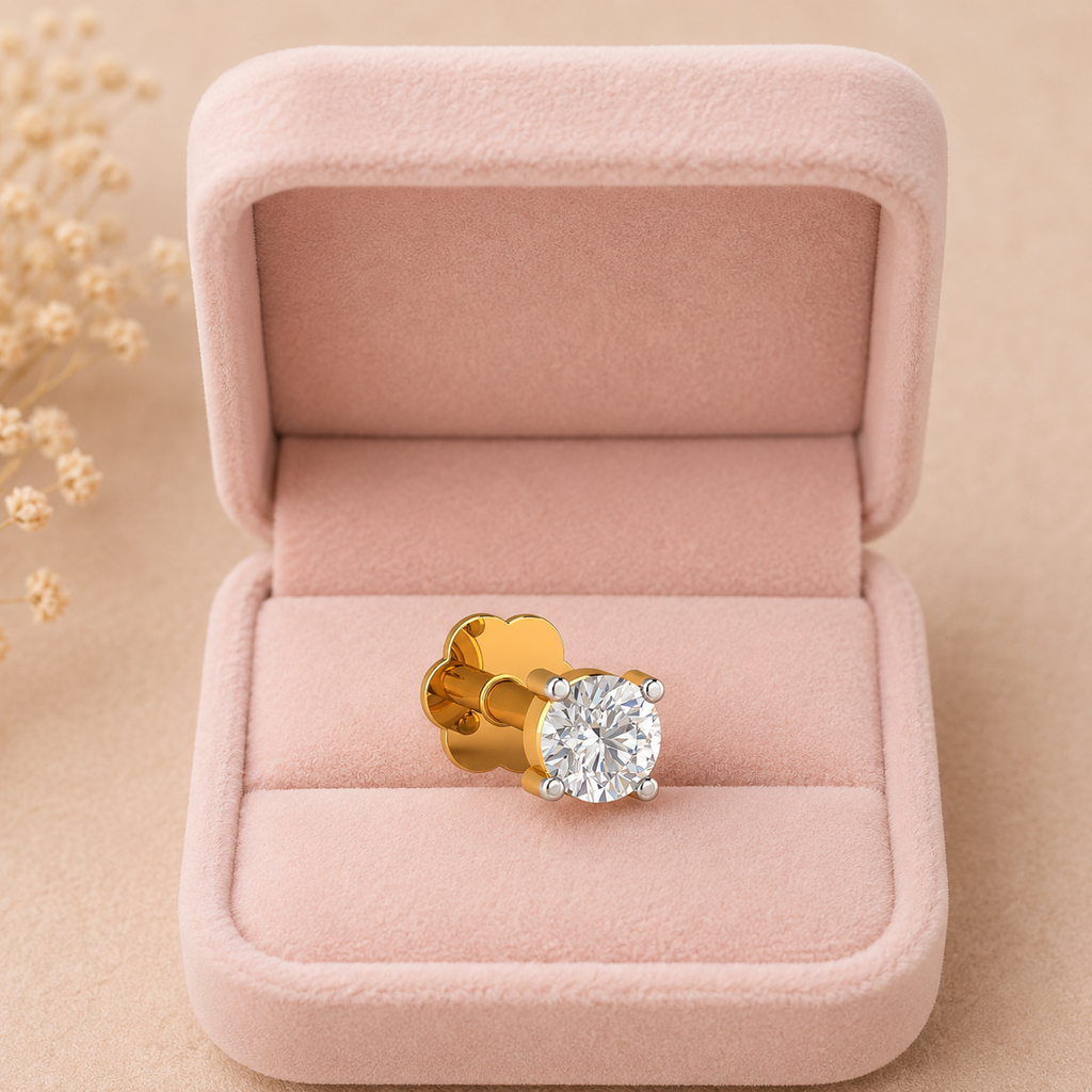 Classic Single White CZ Nose Pin 925 Sterling Silver Yellow Plated