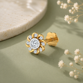 White CZ Daisy Nose Pin 925 Sterling Silver Yellow Plated