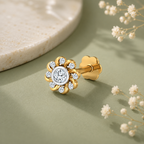 White CZ Daisy Nose Pin 925 Sterling Silver Yellow Plated