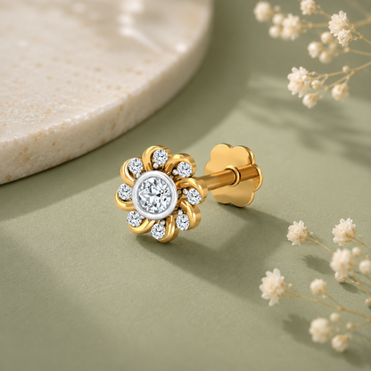 White CZ Daisy Nose Pin – 925 Sterling Silver