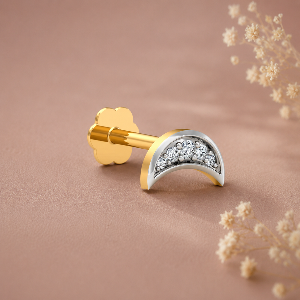 Half-Moon White CZ Nose Pin 925 Sterling Silver Yellow Plated