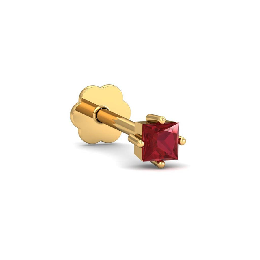 Red Square CZ Four-Prong Nose Pin – 925 Sterling Silver