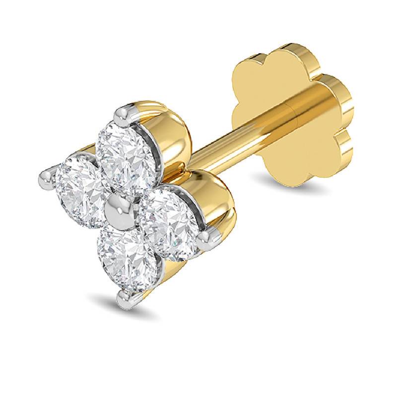 Four-Stone Flower White CZ Nose Pin – 925 Sterling Silver