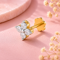 Four Stone Flower White CZ Nose Pin 925 Sterling Silver Yellow Plated