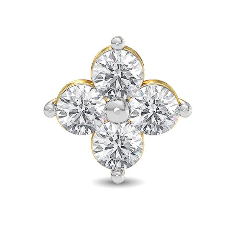 Four Stone Flower White CZ Nose Pin 925 Sterling Silver Yellow Plated