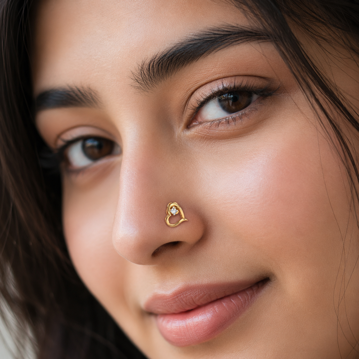Heart Shape White CZ Nose Pin 925 Sterling Silver Yellow Plated