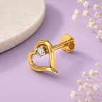 Heart Shape White CZ Nose Pin 925 Sterling Silver Yellow Plated