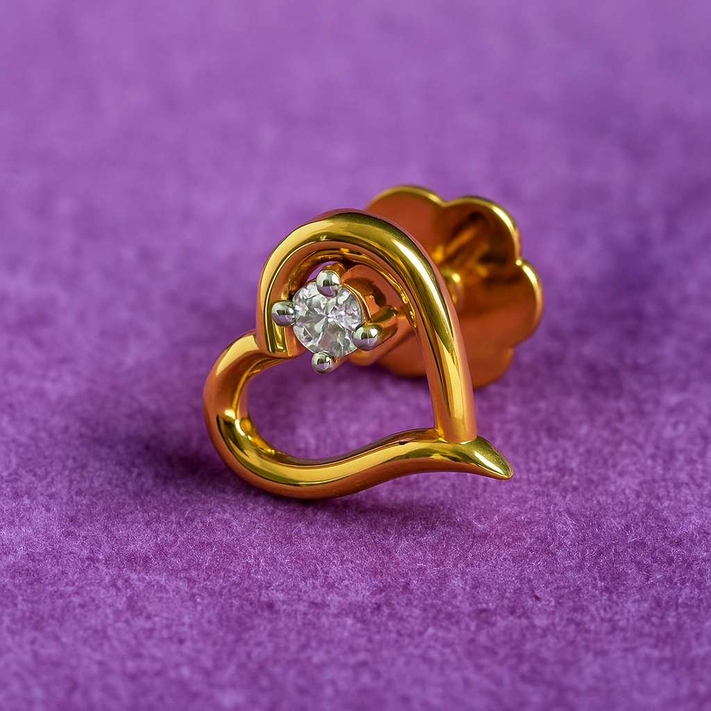Heart Shape White CZ Nose Pin 925 Sterling Silver Yellow Plated
