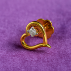 Heart Shape White CZ Nose Pin 925 Sterling Silver Yellow Plated