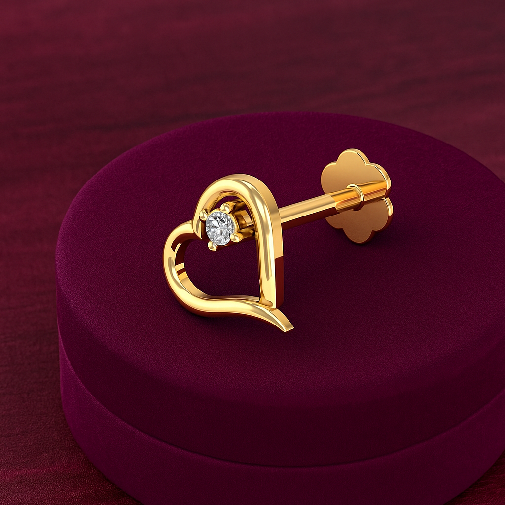 Heart Shape White CZ Nose Pin 925 Sterling Silver Yellow Plated