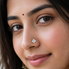 Four-Petal CZ Floral Nose Pin 925 Sterling Silver Yellow Plated