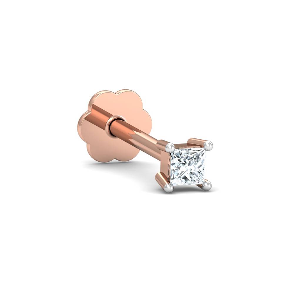 Princess-Cut CZ Minimal & Elegant Nose Pin 925 Sterling Silver Yellow Plated