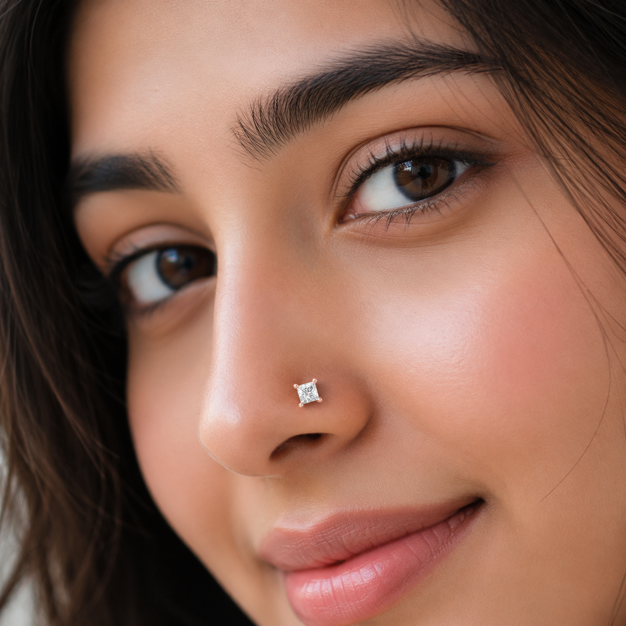 Princess-Cut CZ Minimal & Elegant Nose Pin 925 Sterling Silver Yellow Plated