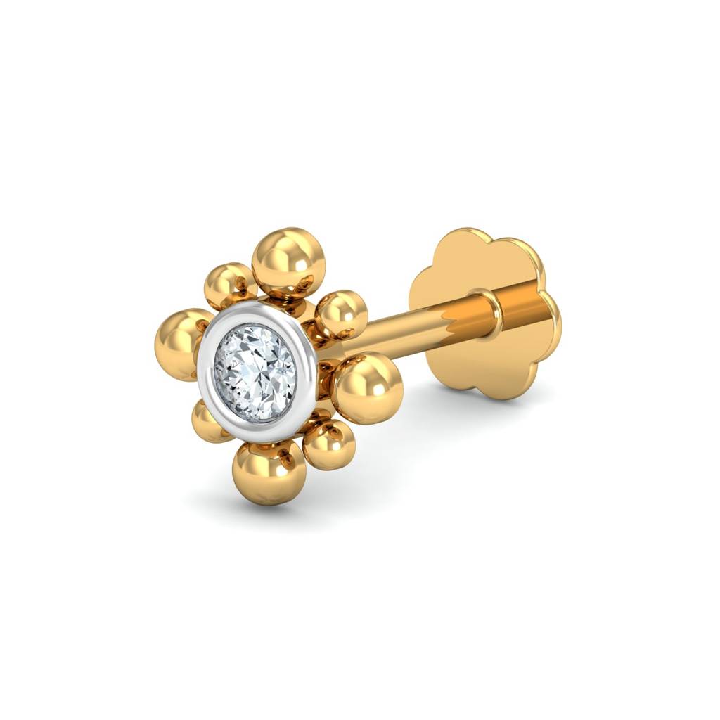 White CZ Floral Beaded Nose Pin 925 Sterling Silver Yellow Plated