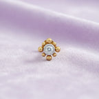White CZ Floral Beaded Nose Pin 925 Sterling Silver Yellow Plated
