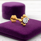 White CZ Floral Beaded Nose Pin 925 Sterling Silver Yellow Plated