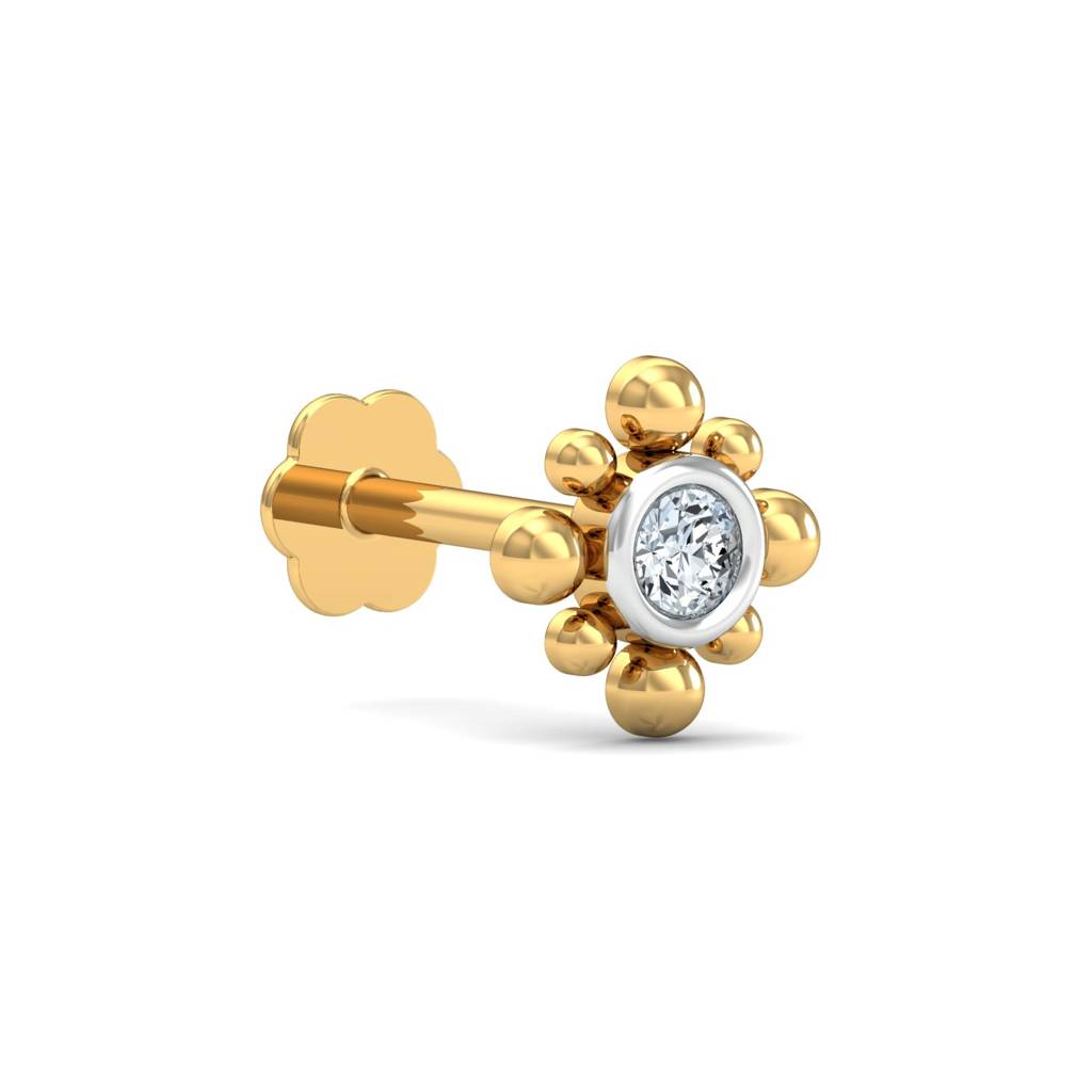 White CZ Floral Beaded Nose Pin 925 Sterling Silver Yellow Plated