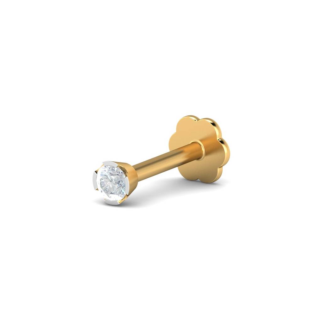 White CZ Solitaire Nose Pin 925 Sterling Silver Yellow Plated