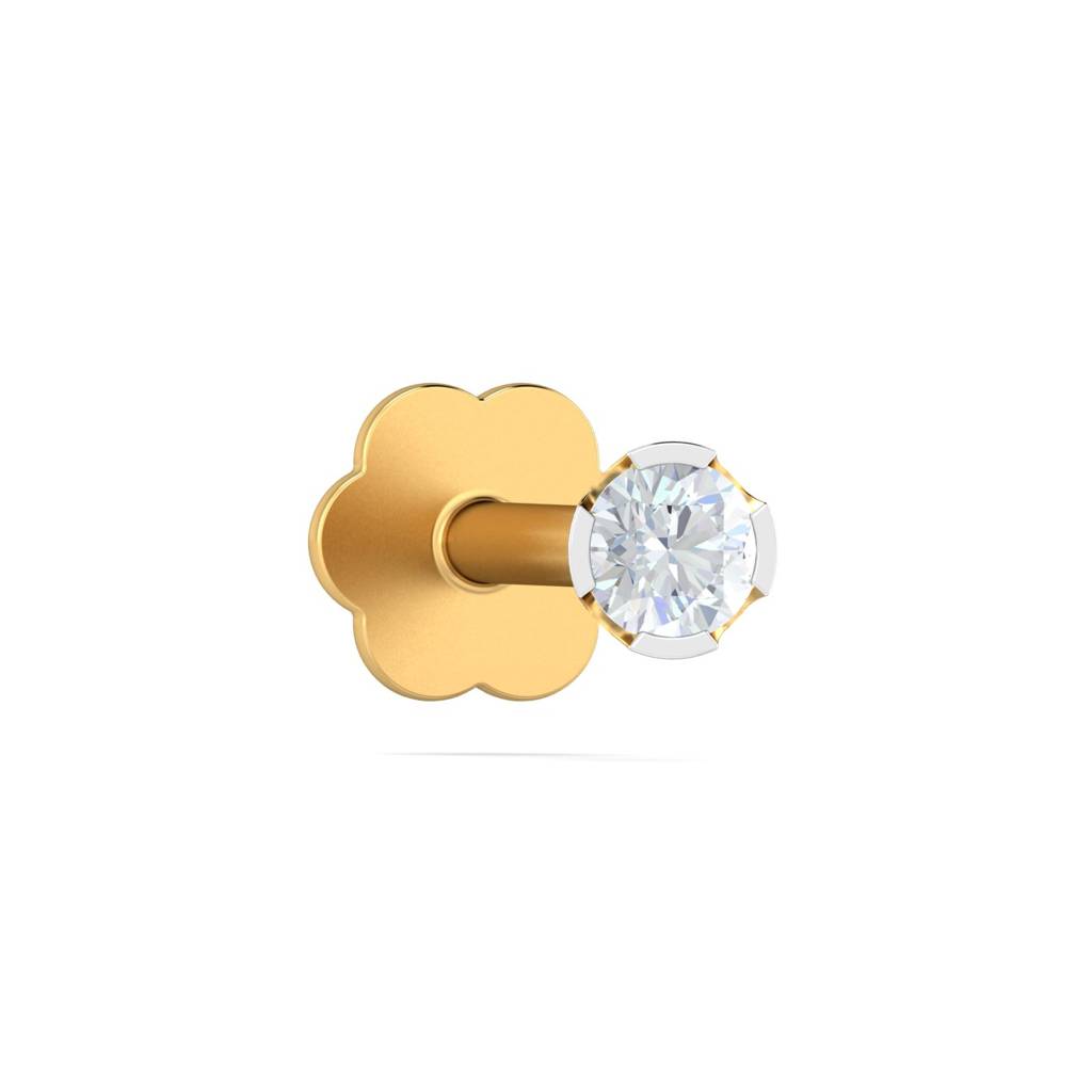 White CZ Solitaire Nose Pin 925 Sterling Silver Yellow Plated
