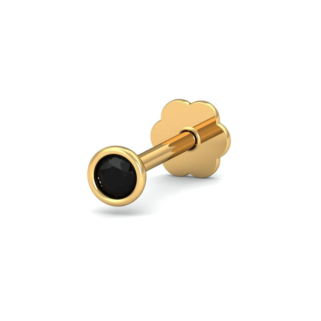 Bezel Set Black CZ Nose Pin 925 Sterling Silver Yellow Plated