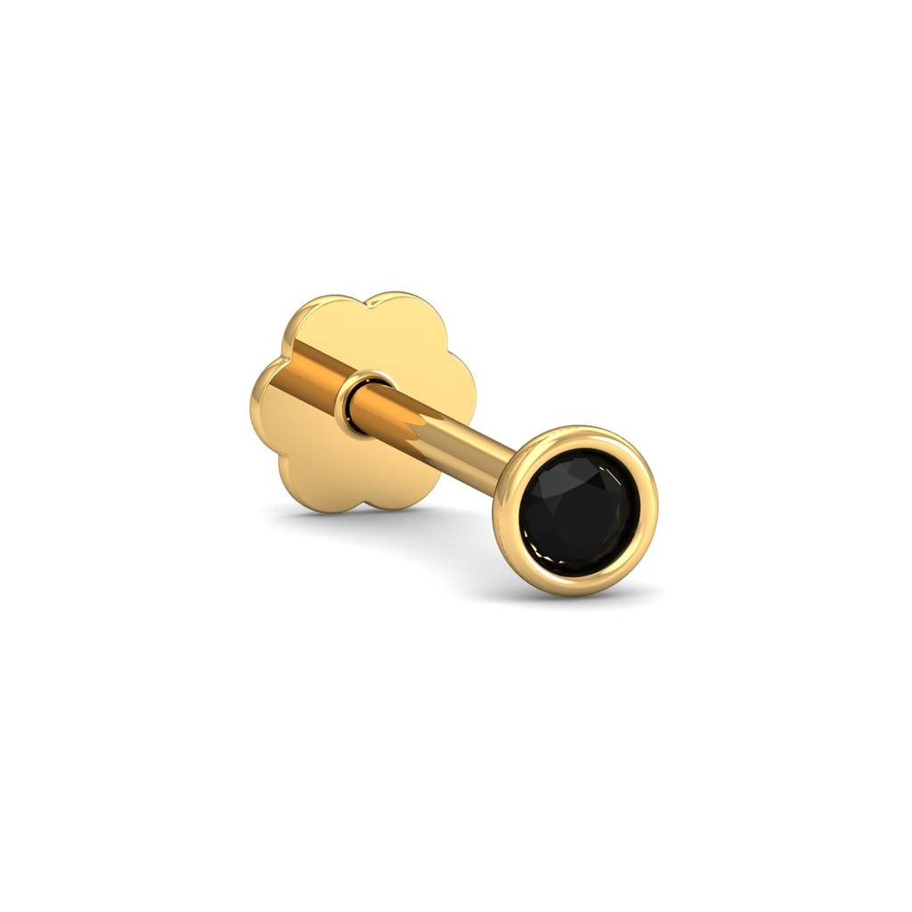 Bezel Set Black CZ Nose Pin 925 Sterling Silver Yellow Plated