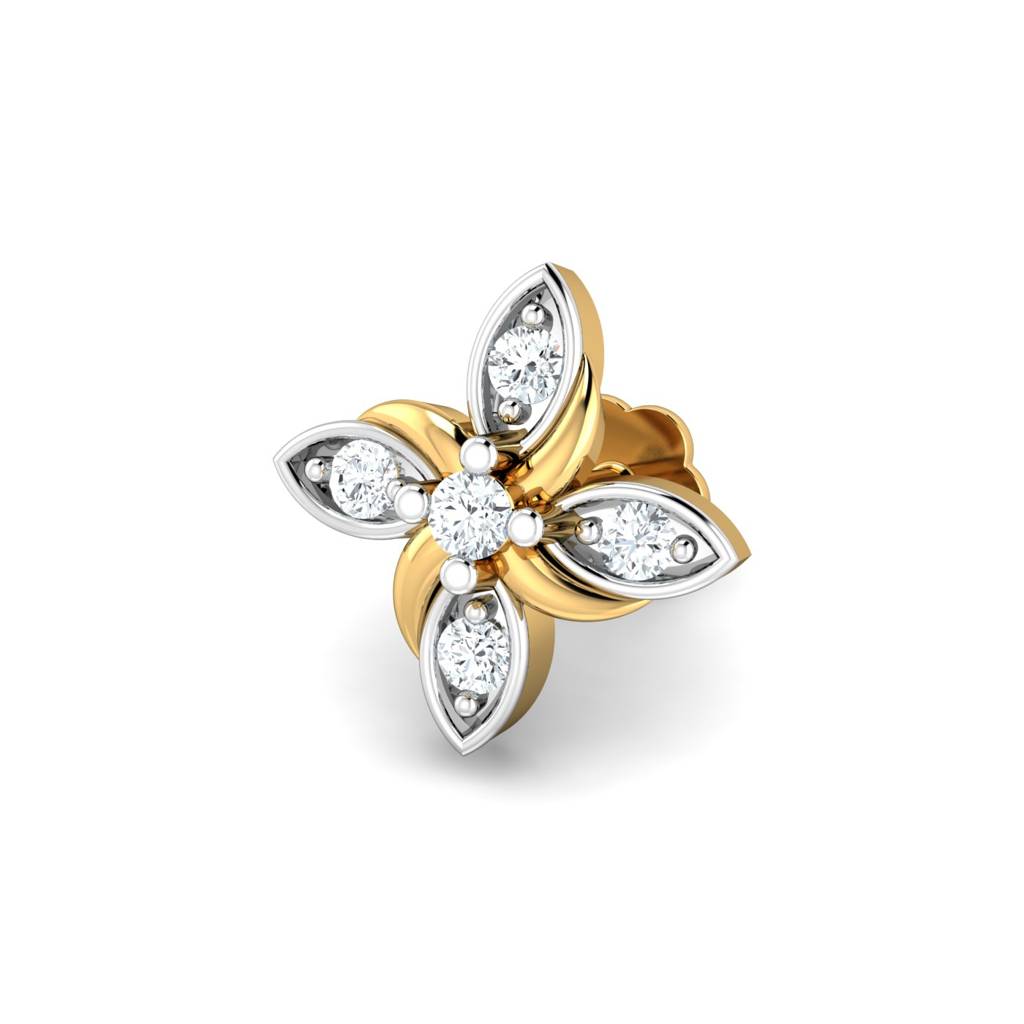 White CZ Floral Marquise Petal Nose Pin 925 Sterling Silver Yellow Plated