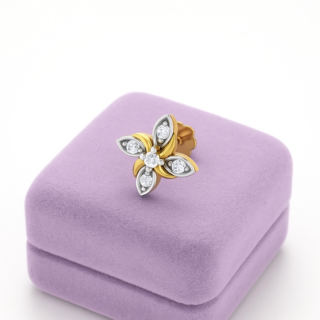 White CZ Floral Marquise Petal Nose Pin 925 Sterling Silver Yellow Plated