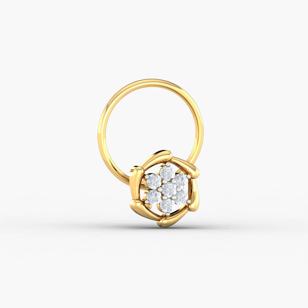 White CZ Floral Nose Pin 925 Sterling Silver Yellow Plated