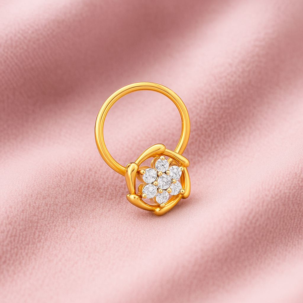 Hoop-Style White CZ Floral Nose Pin – 925 Sterling Silver
