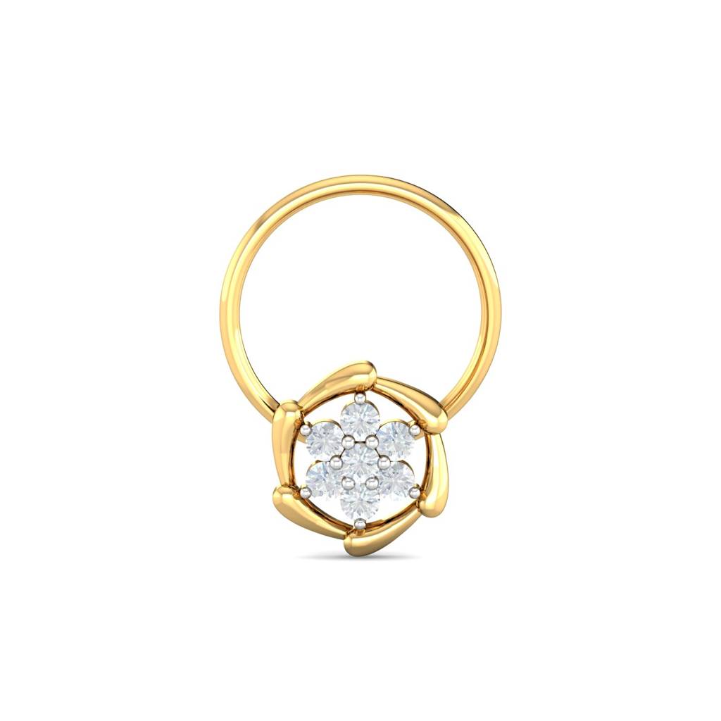 White CZ Floral Nose Pin 925 Sterling Silver Yellow Plated