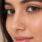 White CZ V-Shape Nose Pin 925 Sterling Silver Yellow Plated