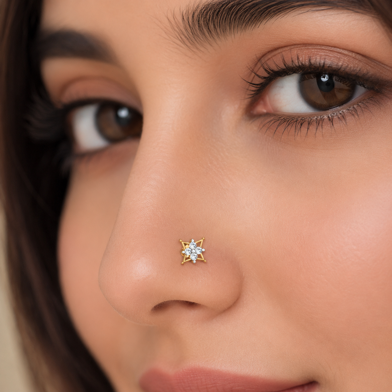 Star Design White CZ Nose Pin 925 Sterling Silver Yellow Plated