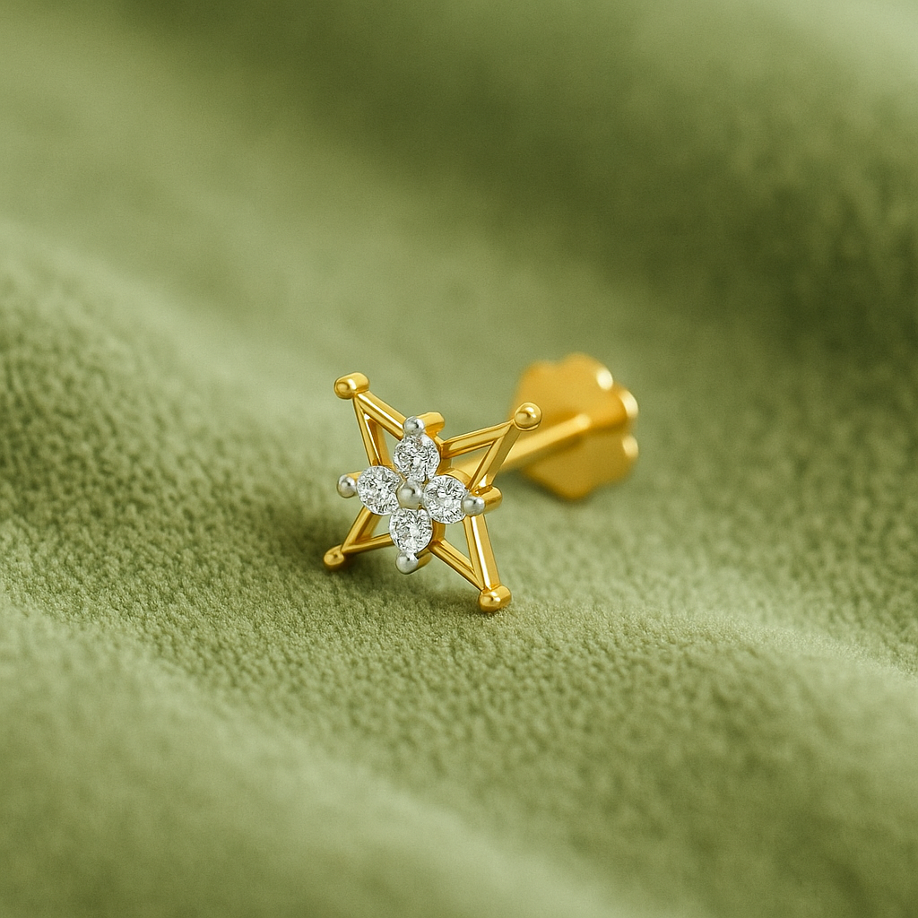 Star Design White CZ Nose Pin 925 Sterling Silver Yellow Plated