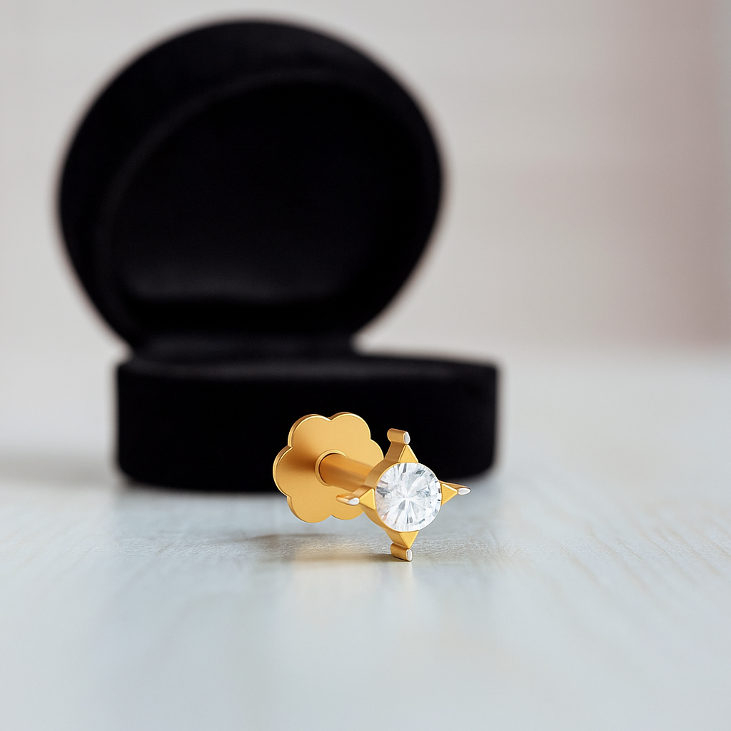 White CZ Solitaire Nose Pin 925 Sterling Silver Yellow Plated