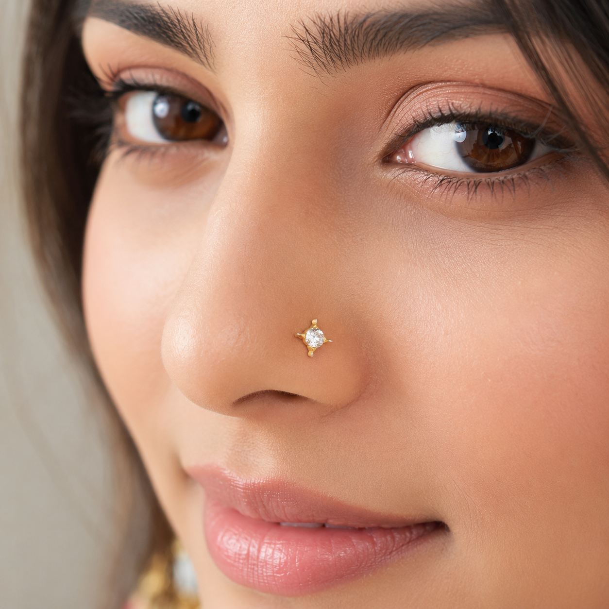 White CZ Solitaire Nose Pin 925 Sterling Silver Yellow Plated