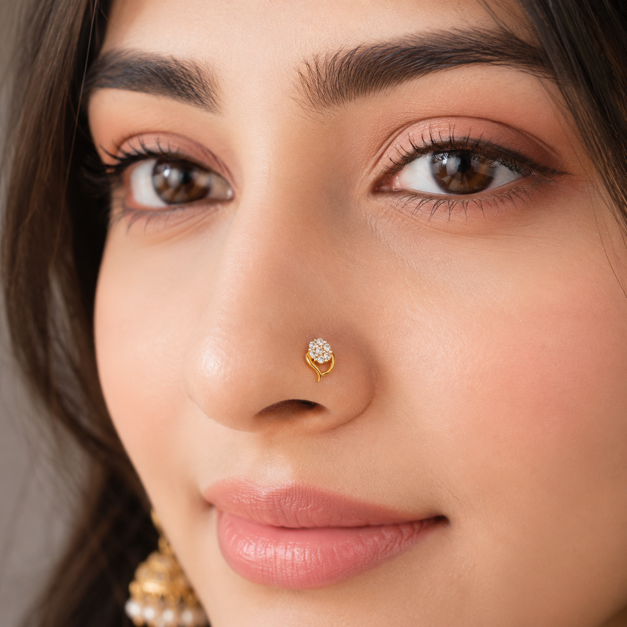 Floral White CZ Cluster Elegant Leaf Nose Pin 925 Sterling Silver Yellow Plated