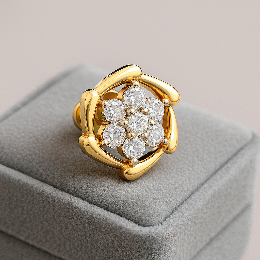 Floral Cluster White CZ Nose Pin 925 Sterling Silver Yellow Plated