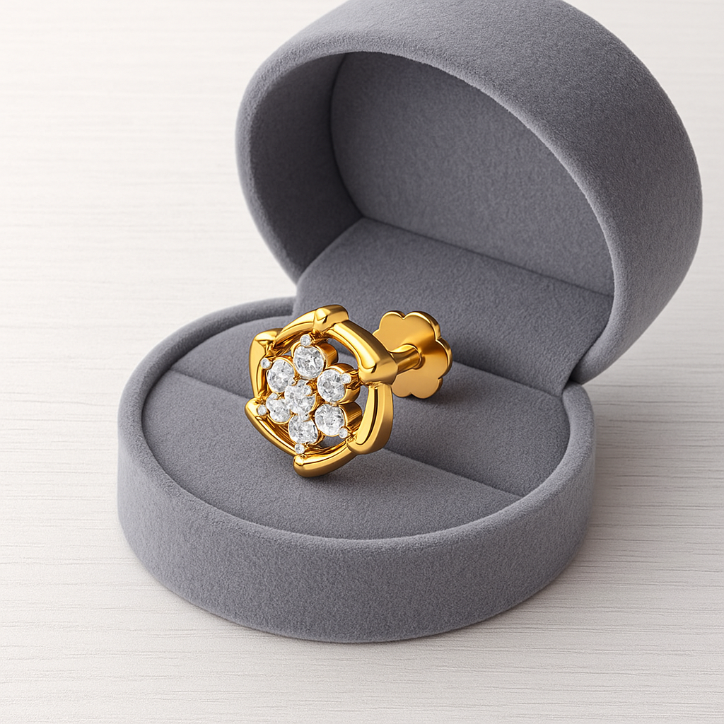 Floral Cluster White CZ Nose Pin 925 Sterling Silver Yellow Plated