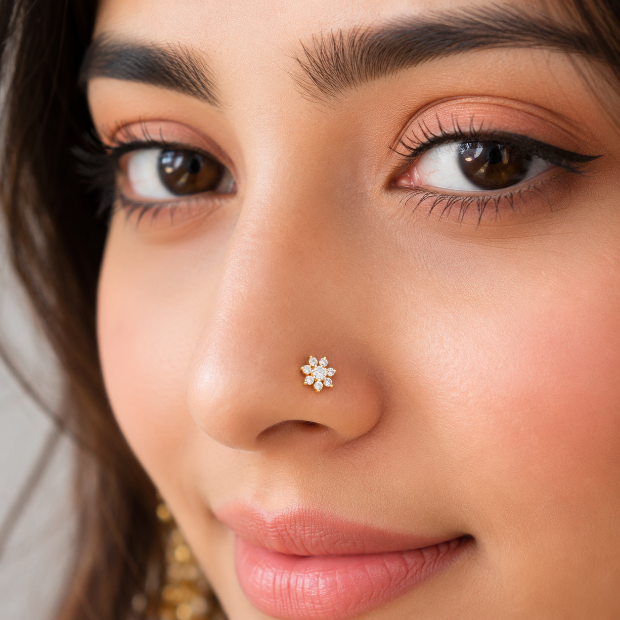 Floral Cluster White CZ Nose Pin 925 Sterling Silver Yellow Plated