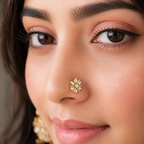 Floral  Burst White CZ Nose Pin 925 Sterling Silver Yellow Plated