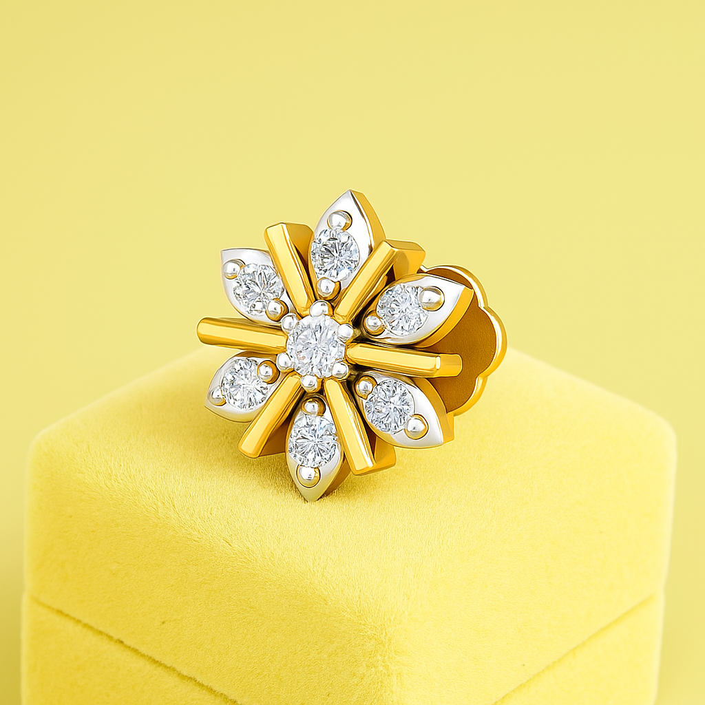 Floral  Burst White CZ Nose Pin 925 Sterling Silver Yellow Plated