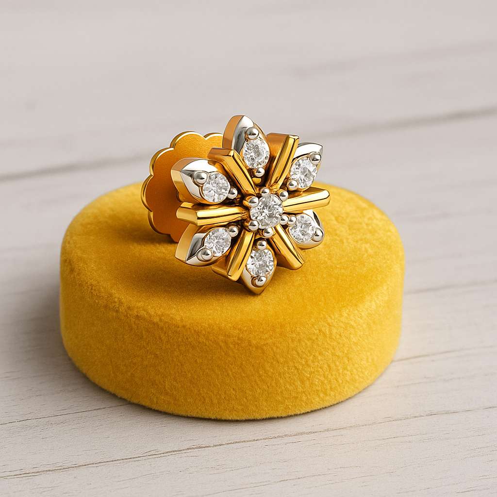 Floral  Burst White CZ Nose Pin 925 Sterling Silver Yellow Plated