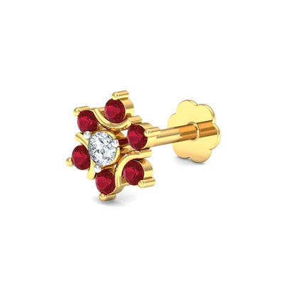 Red and White CZ Floral Nose Pin – 925 Sterling Silver