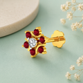 Red Ruby & White CZ Floral Nose Pin 925 Sterling Silver Yellow Plated
