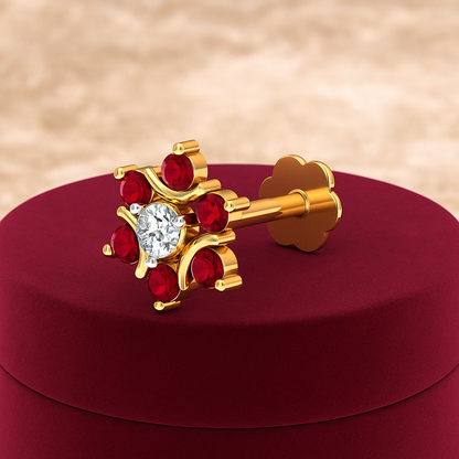 Red and White CZ Floral Nose Pin – 925 Sterling Silver