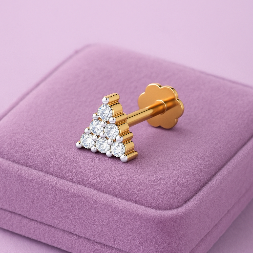 Triangle Cluster CZ Nose Pin 925 Sterling Silver Yellow Plated