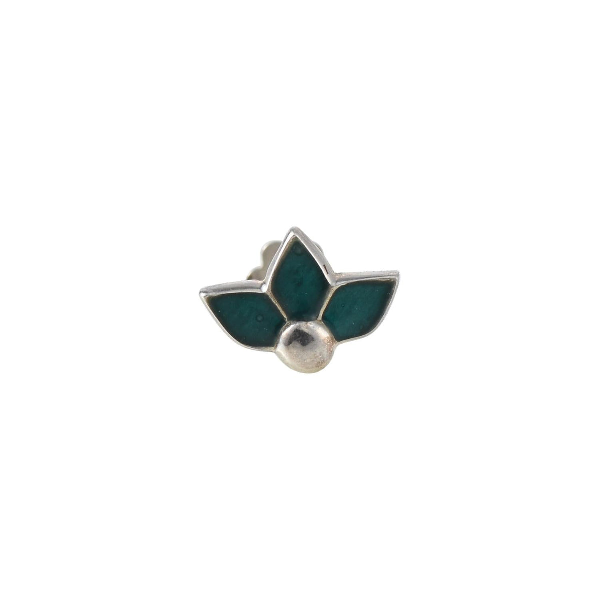 Green Enamel Lotus Nose Pin – 925 Sterling Silver