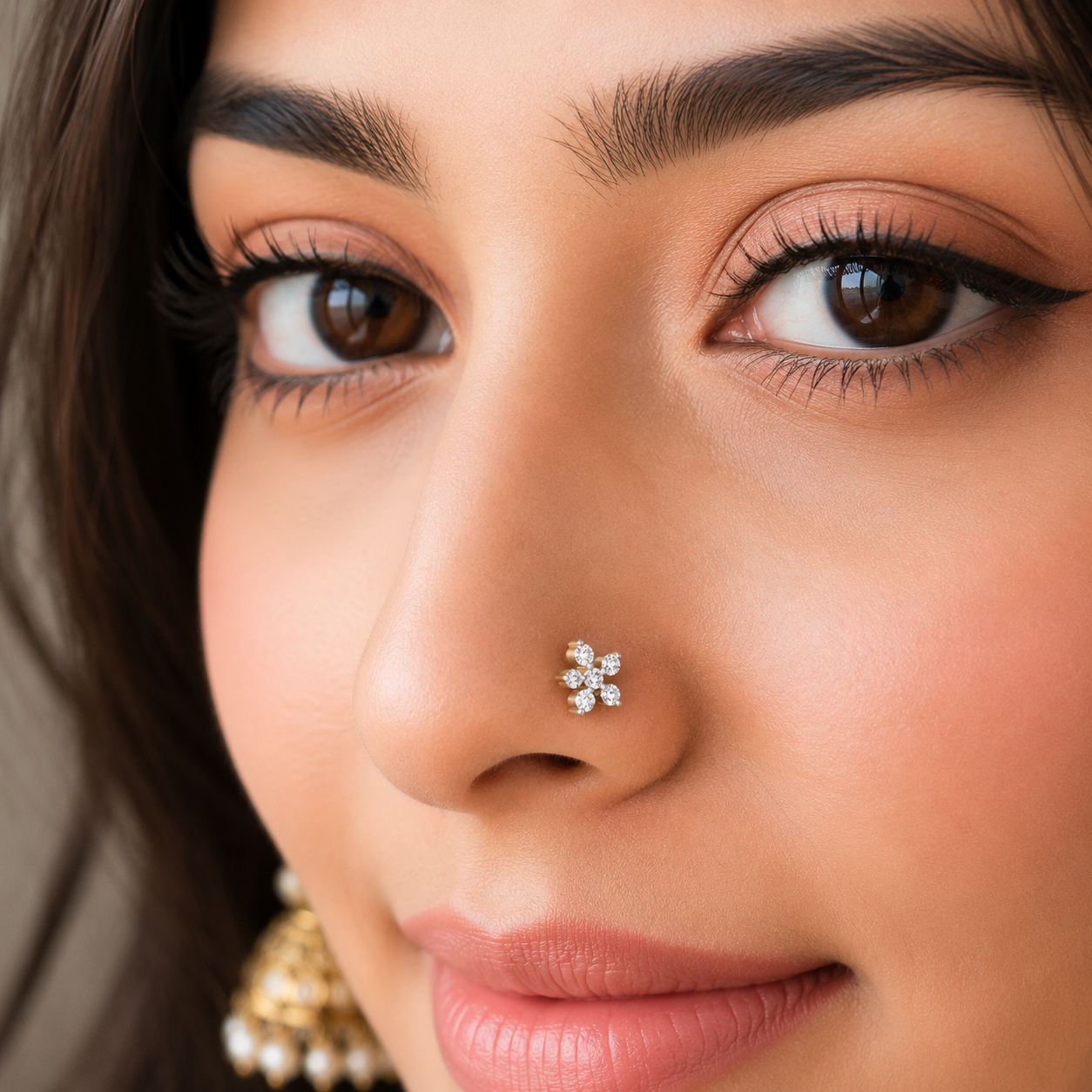 Floral Cluster CZ Nose Pin 925 Sterling Silver Yellow Plated