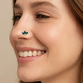 925 Sterling Silver Green Enamel Floral Lotus Nose Pin